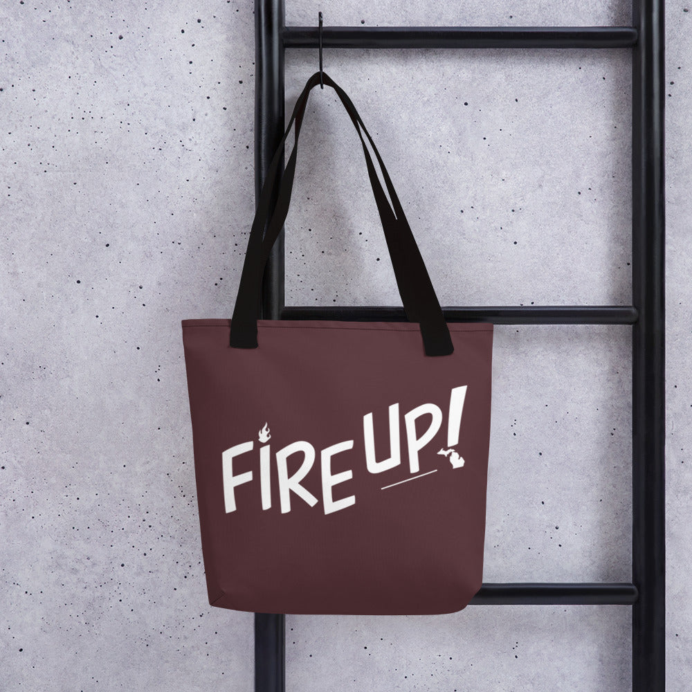 Fire Up! in Maroon Tote bag black strap