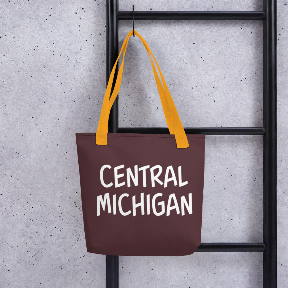 Central Michigan in Maroon Tote bag yellow straps