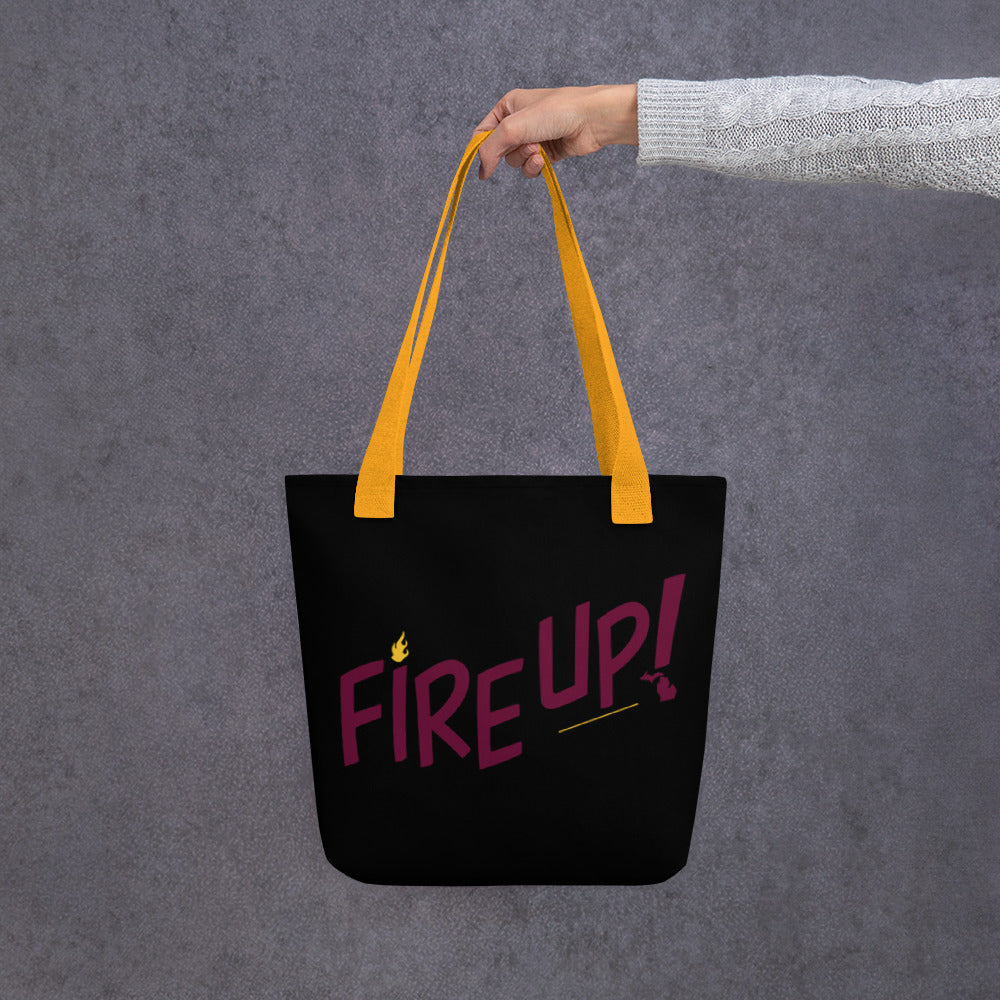 Fire Up Black Tote bag with yellow strap