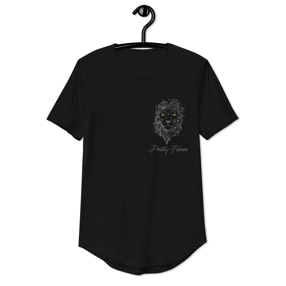 Lion pocket curved hem t-shirt black