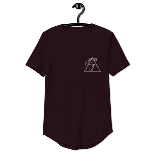 Okayest Triangle Curved Hem T-Shirt Oxblood
