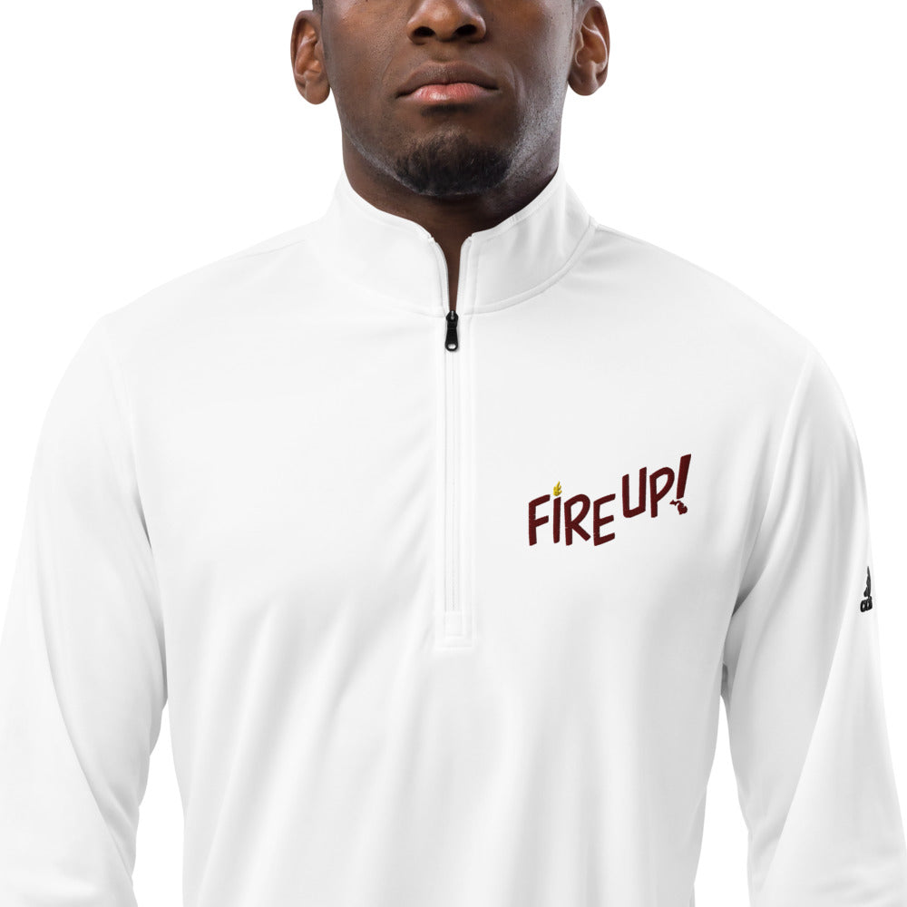 Fire Up! Quarter zip pullover white zoom in