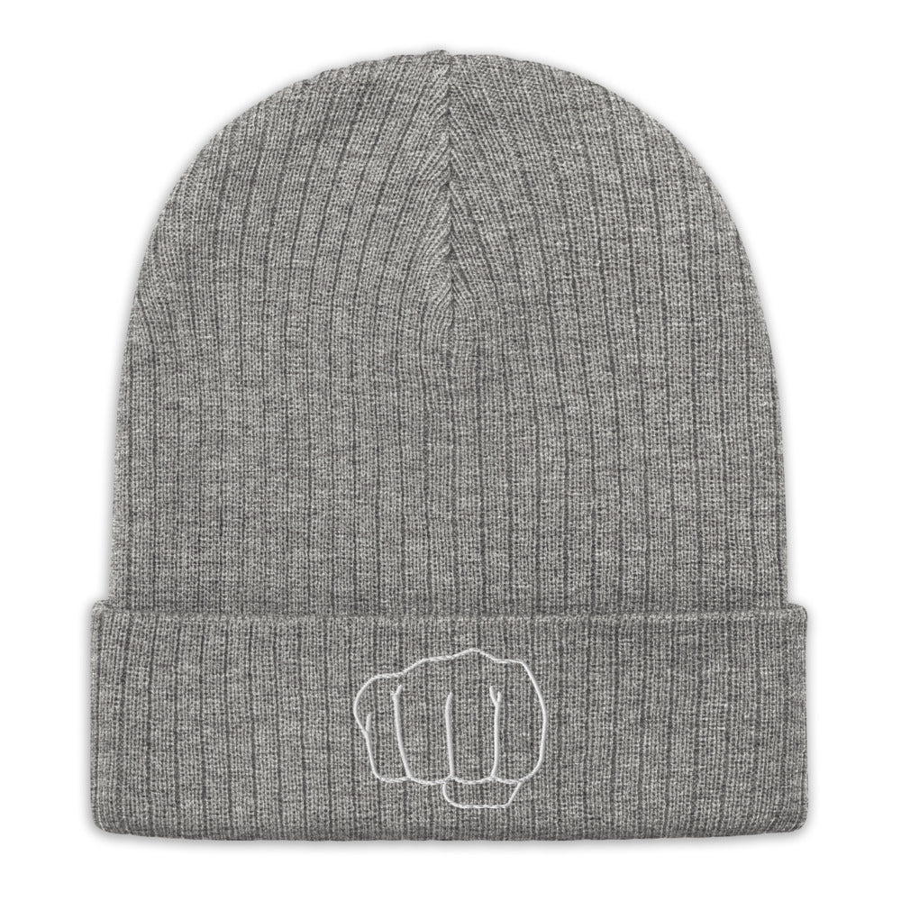 Smash Fist Recycled cuffed beanie white grey