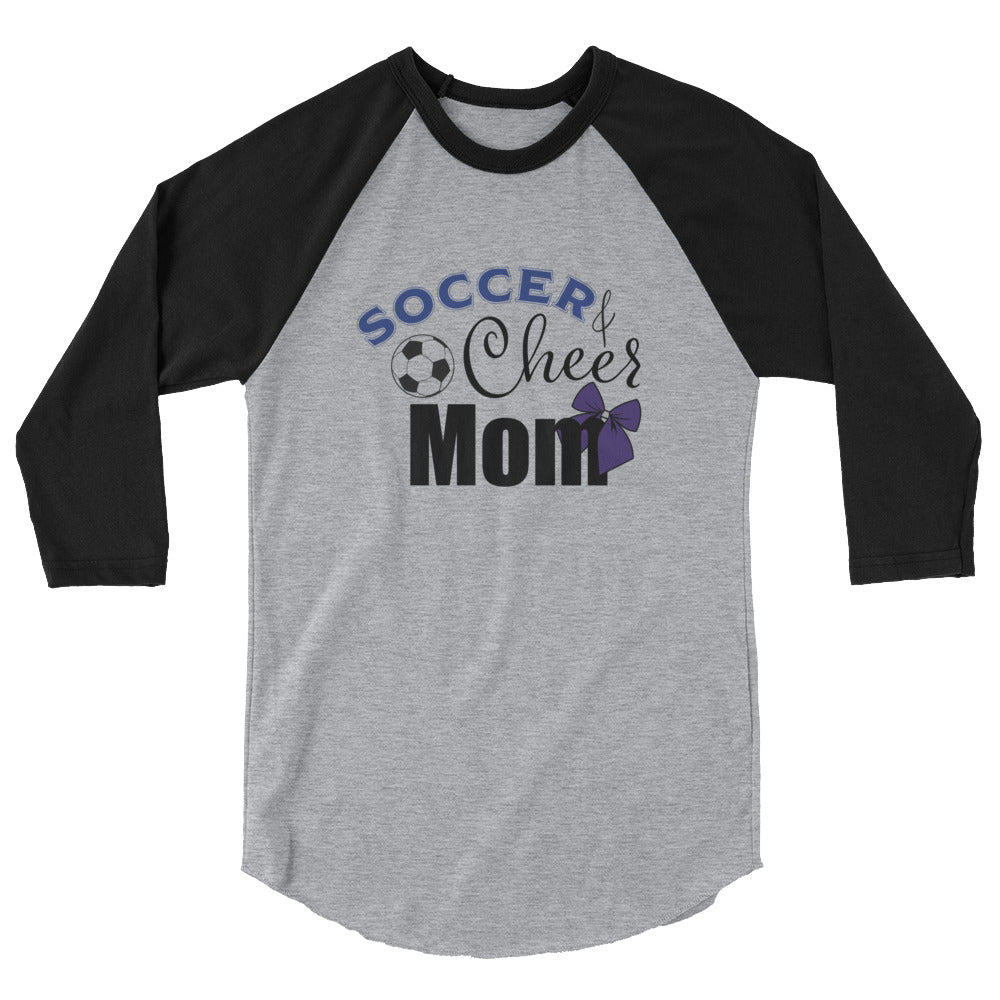 Soccer & Cheer Mom 3/4 sleeve raglan shirt grey & black