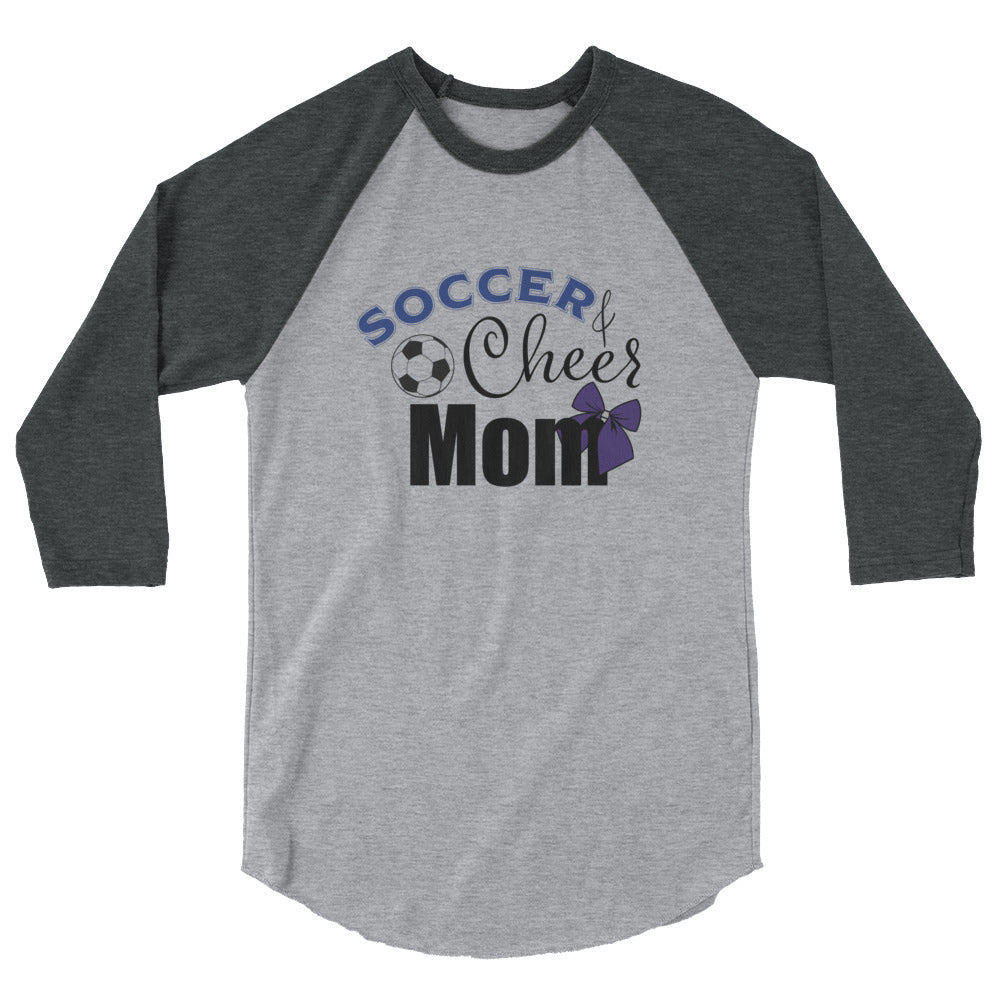 Soccer & Cheer Mom 3/4 sleeve raglan shirt grey & heather