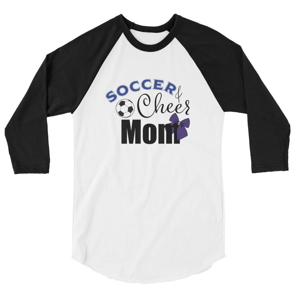 Soccer & Cheer Mom 3/4 sleeve raglan shirt white & black