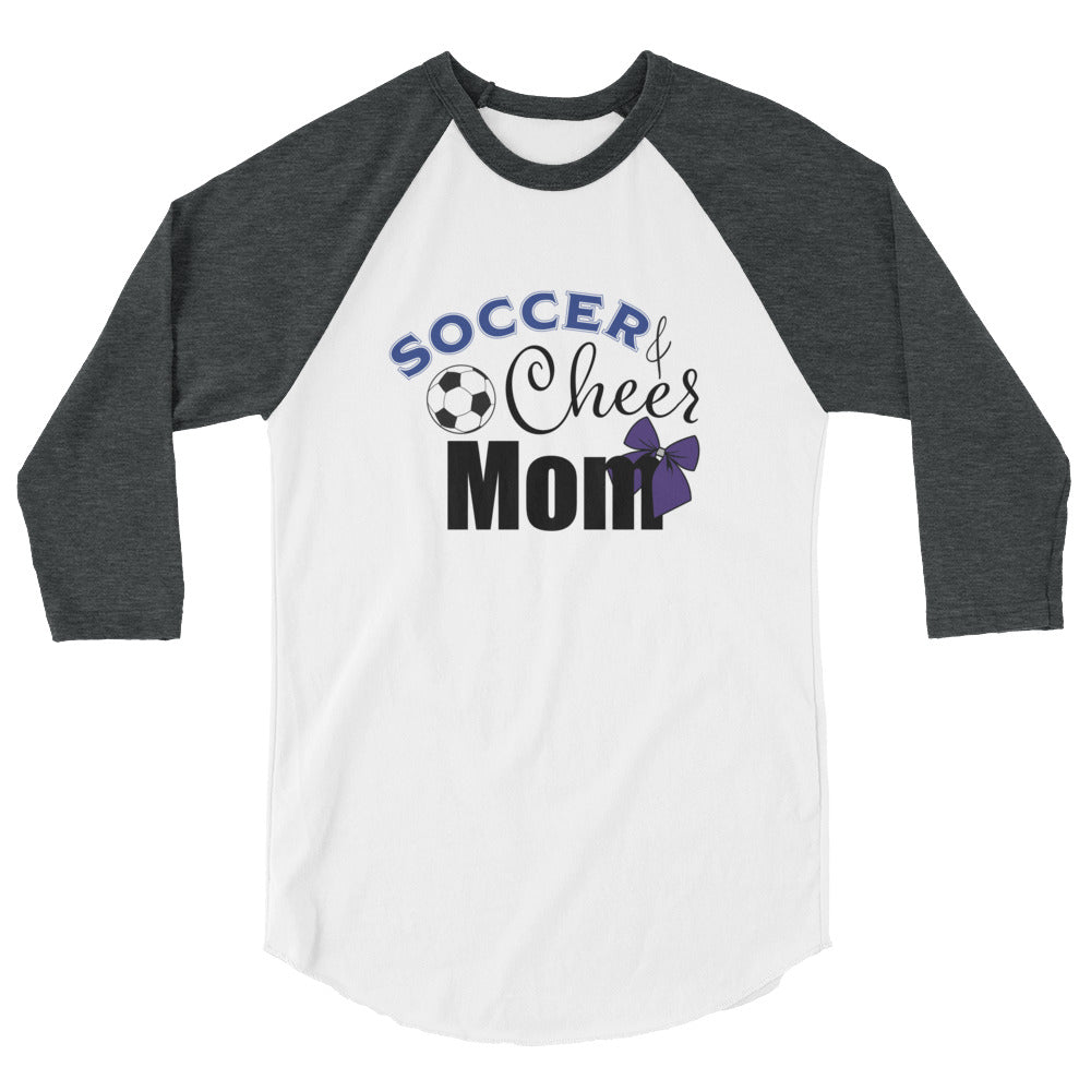 Soccer & Cheer Mom 3/4 sleeve raglan shirt white & grey