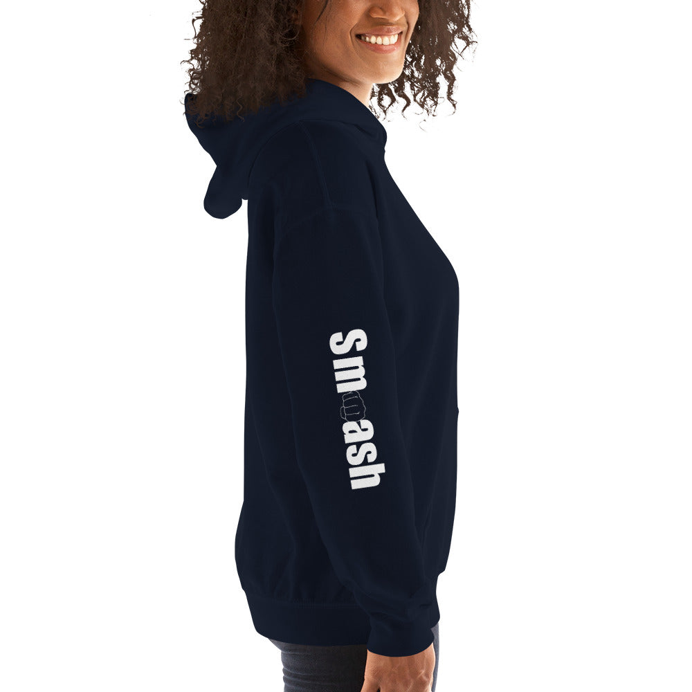 Smash Unisex Hoodie with Sleeve Print Navy Side View