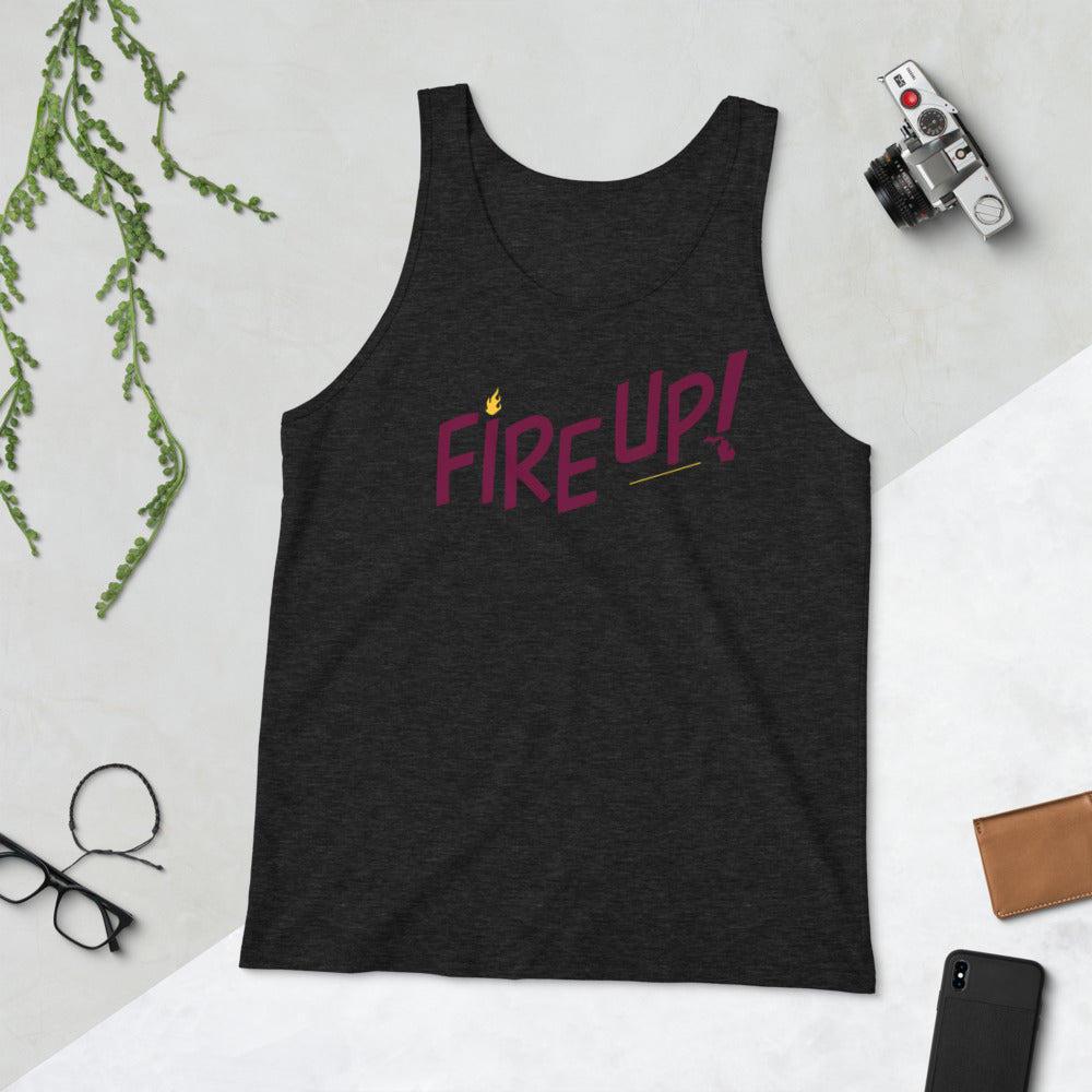 Fire Up! Unisex Tank Top charcoal black