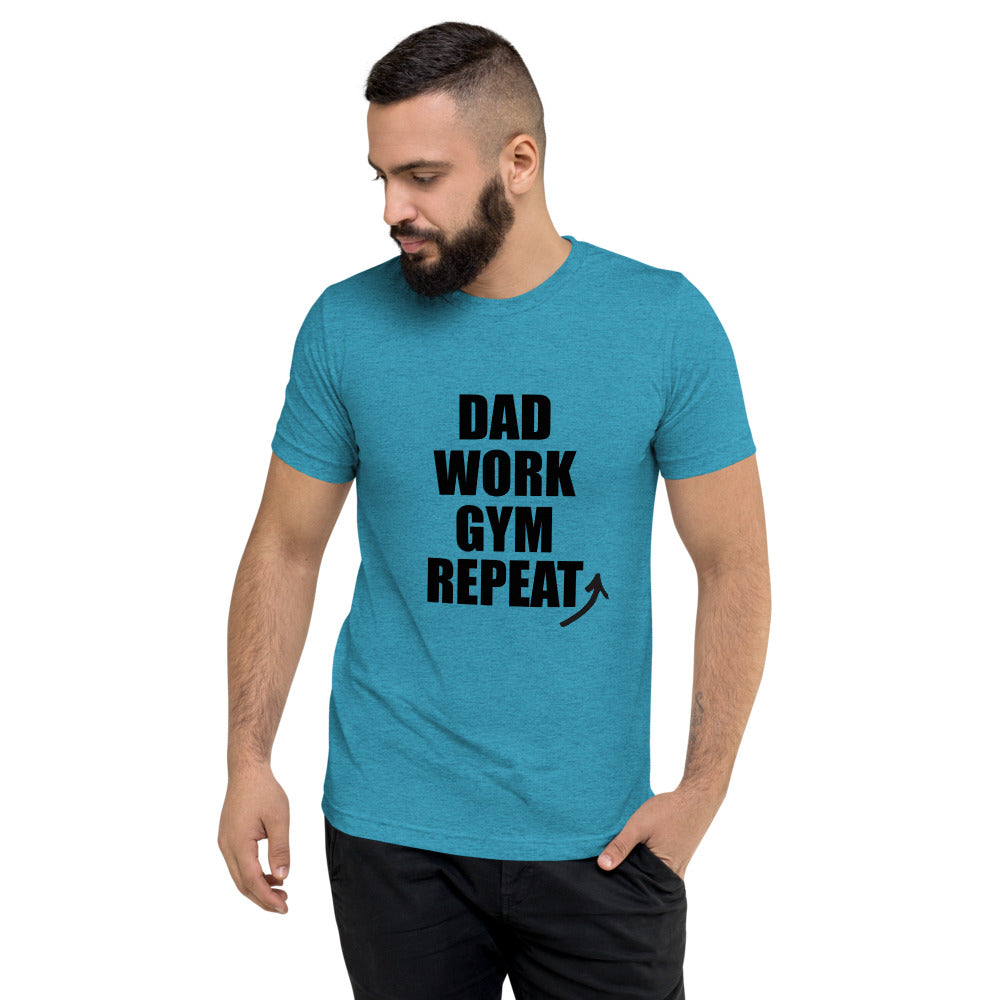 "Dad Work GYM Repeat" t-shirt dark letters aqua