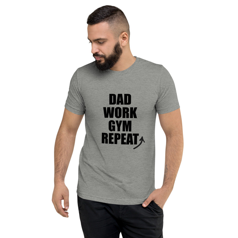 "Dad Work GYM Repeat" t-shirt dark letters athletic grey