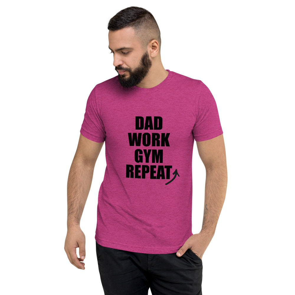 "Dad Work GYM Repeat" t-shirt dark letters berry