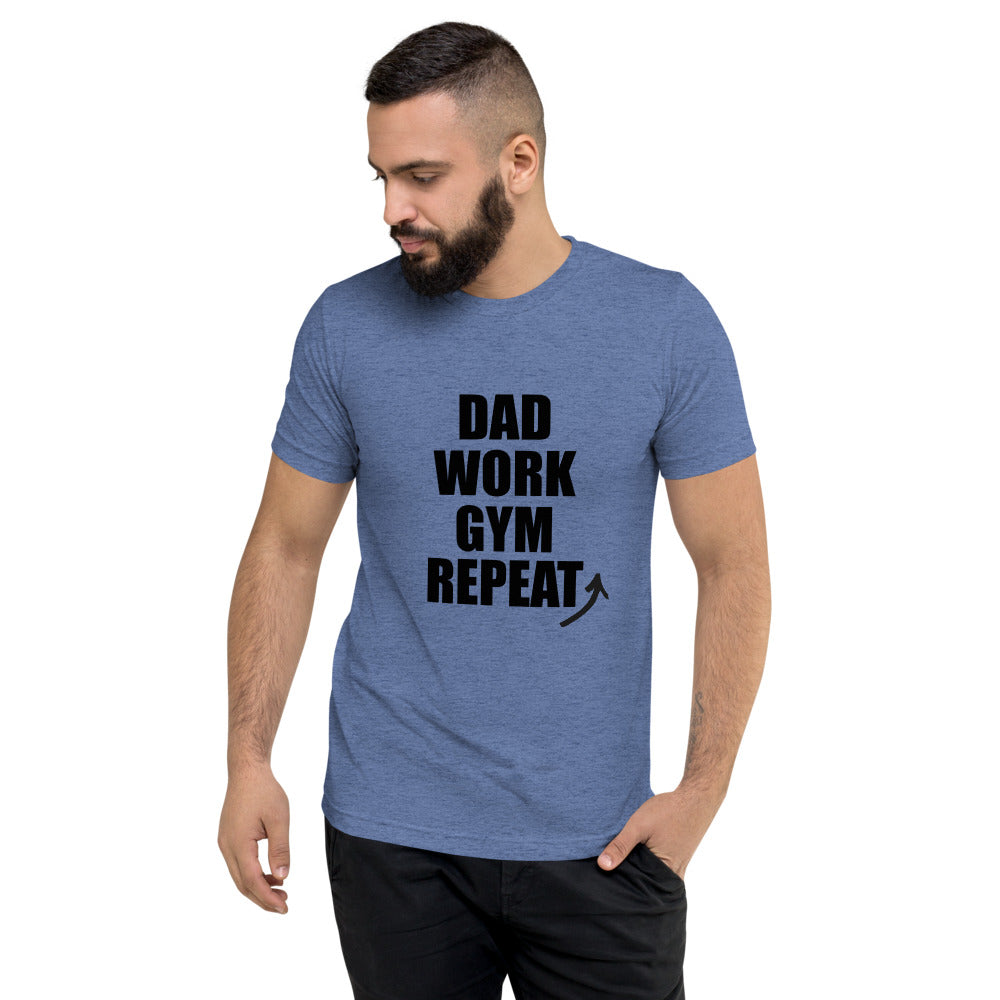 "Dad Work GYM Repeat" t-shirt dark letters blue
