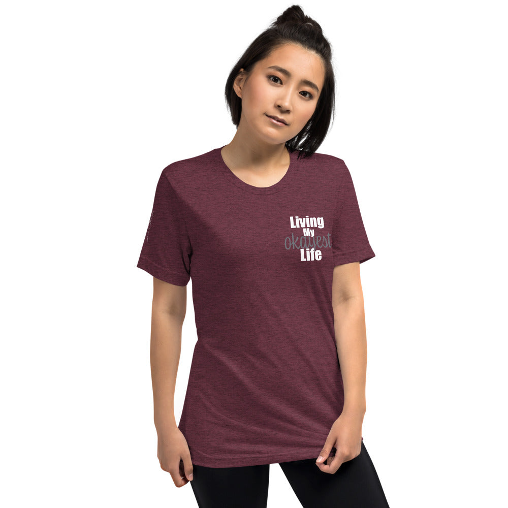Okayest t-shirt with sleeve print maroon