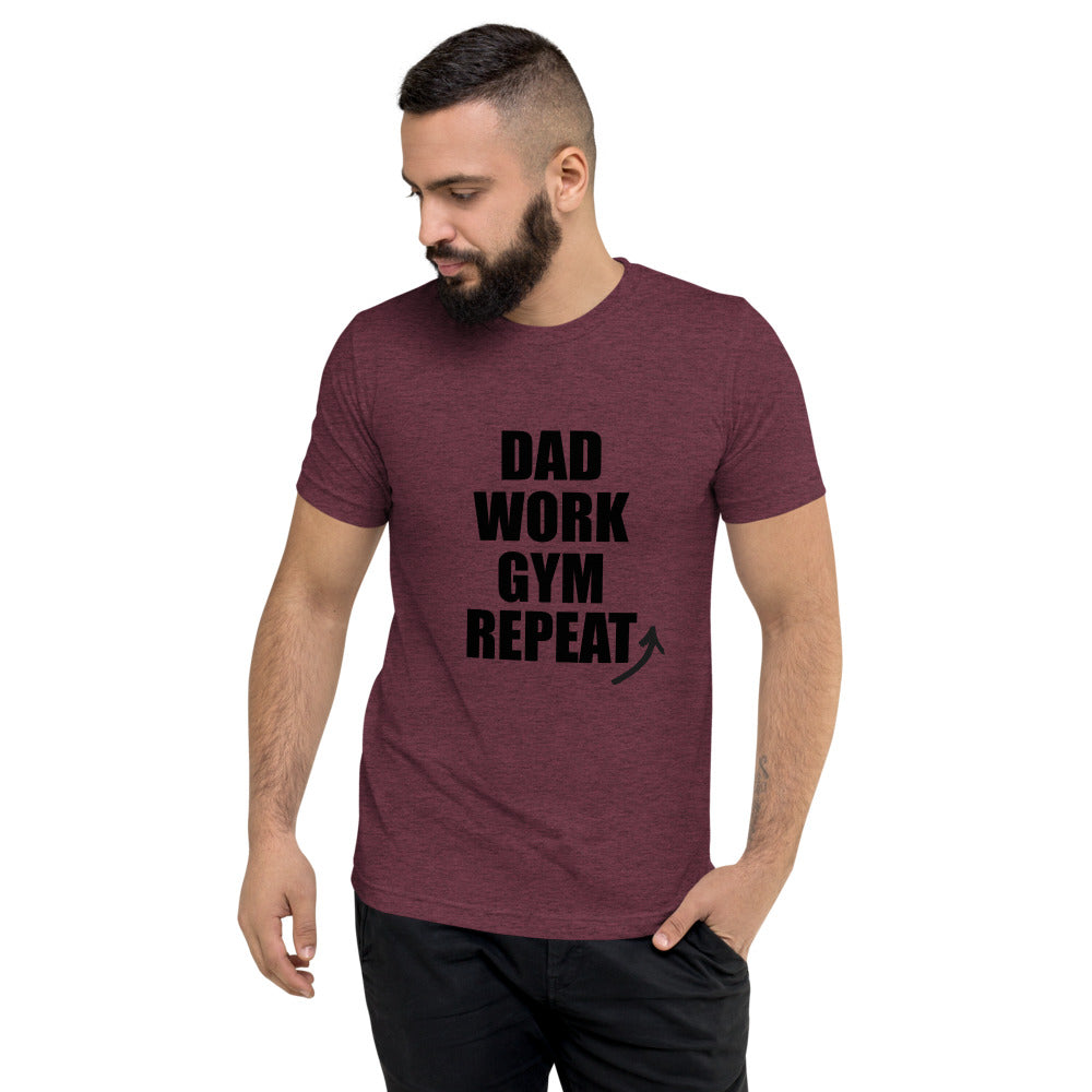 "Dad Work GYM Repeat" t-shirt dark letters maroon