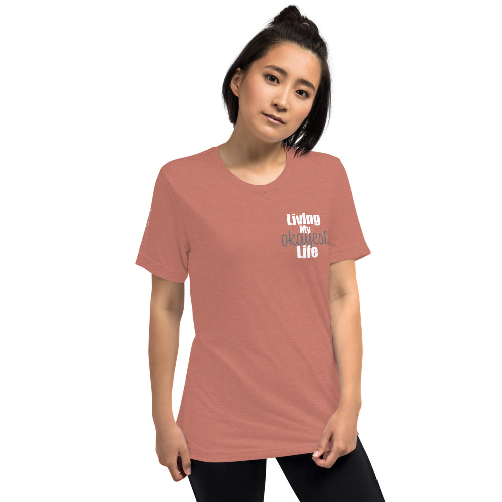 Okayest t-shirt with sleeve print in mauve 1
