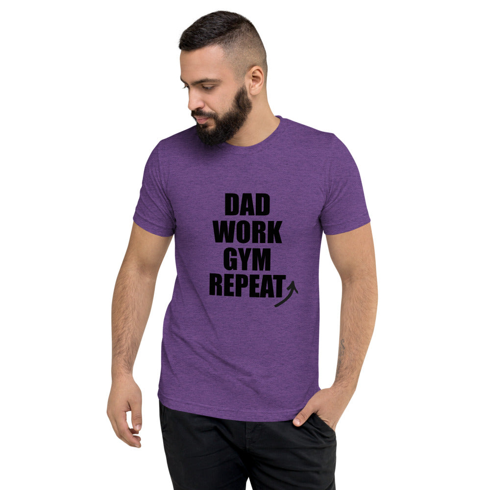 "Dad Work GYM Repeat" t-shirt dark letters purple