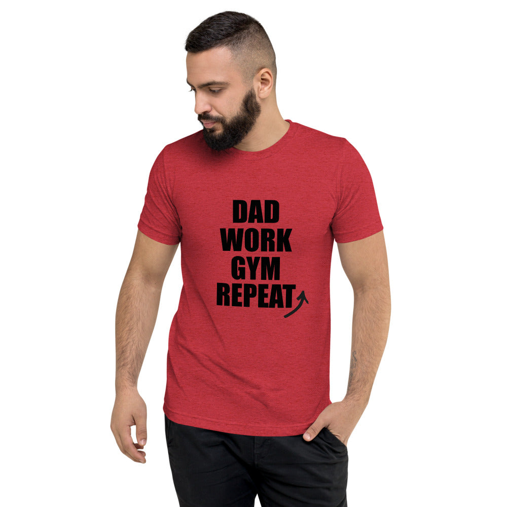 "Dad Work GYM Repeat" t-shirt dark letters red