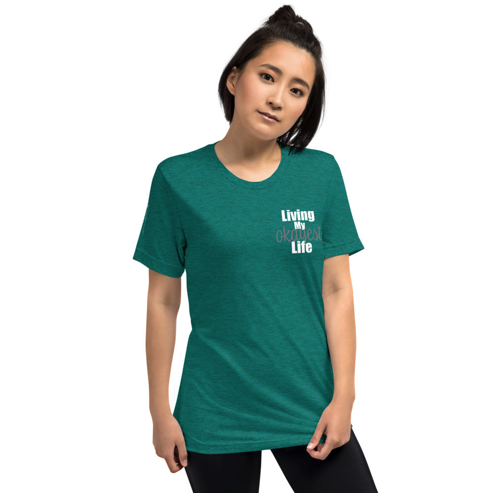 Okayest t-shirt with sleeve print teal 1