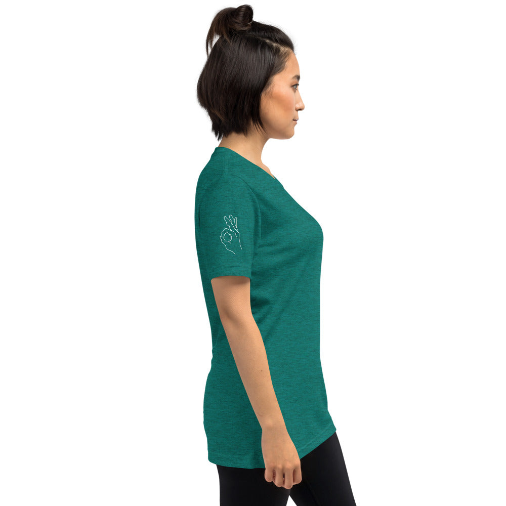 Okayest t-shirt with sleeve print teal 2