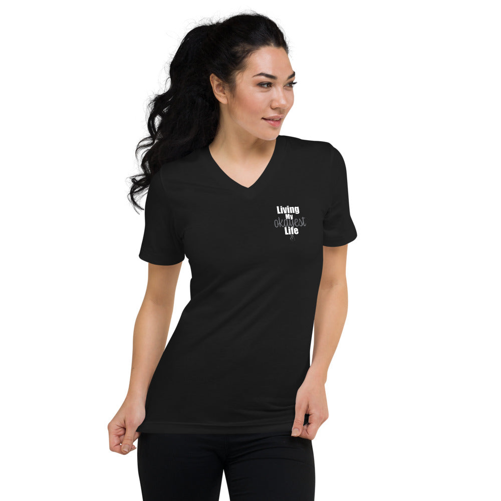 Okayest Unisex Short Sleeve V-Neck T-Shirt in Black