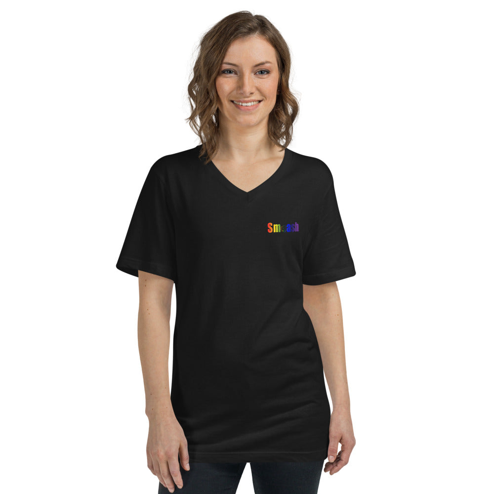 Smash Pride Unisex Short Sleeve V-Neck T-Shirt in Black