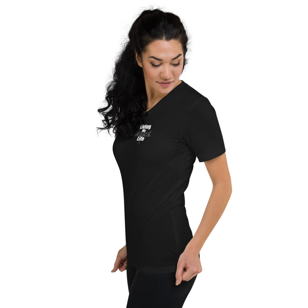 Okayest Unisex Short Sleeve V-Neck T-Shirt in Black 2