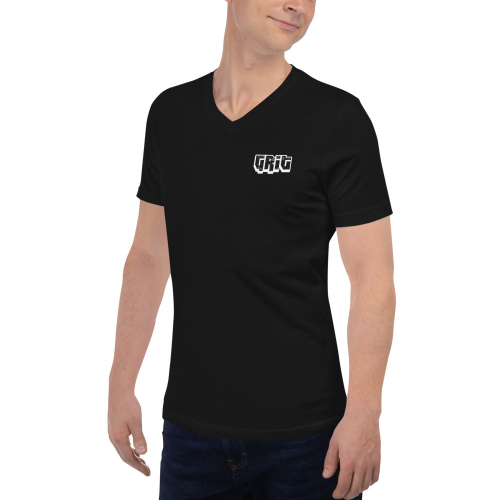 Grit Unisex V-Neck T-Shirt Black Side 2
