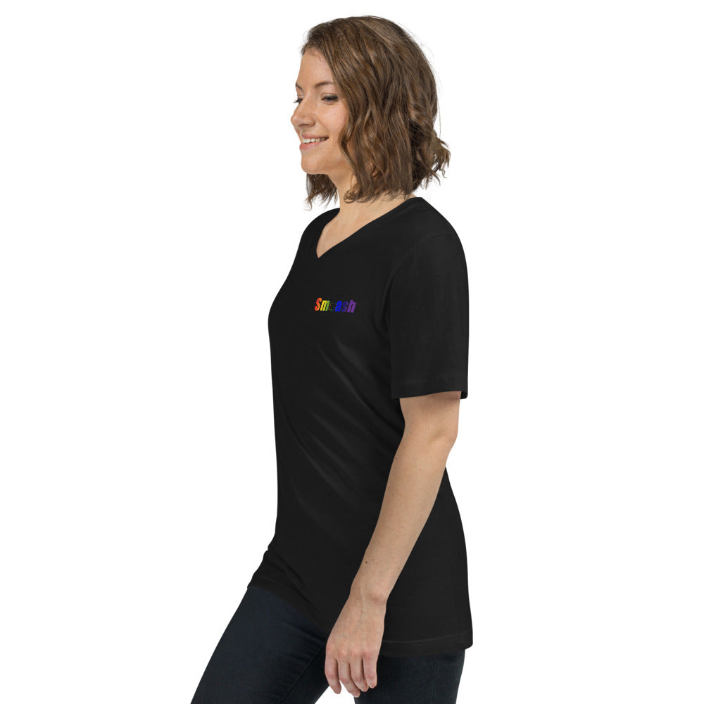 Smash Pride Unisex Short Sleeve V-Neck T-Shirt in Black 2