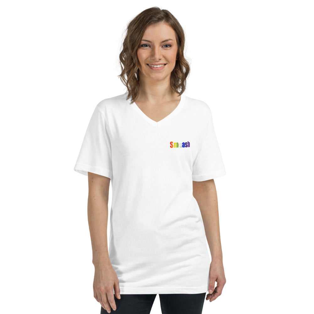Smash Pride Unisex Short Sleeve V-Neck T-Shirt in White