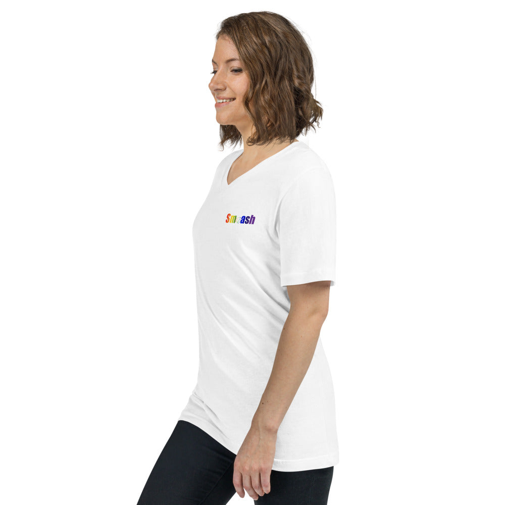 Smash Pride Unisex Short Sleeve V-Neck T-Shirt in White 2