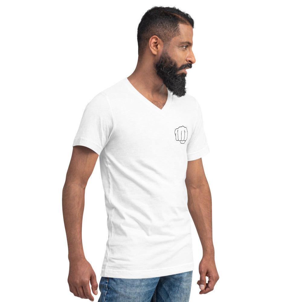Smash Fist Unisex V-Neck T-Shirt White 3