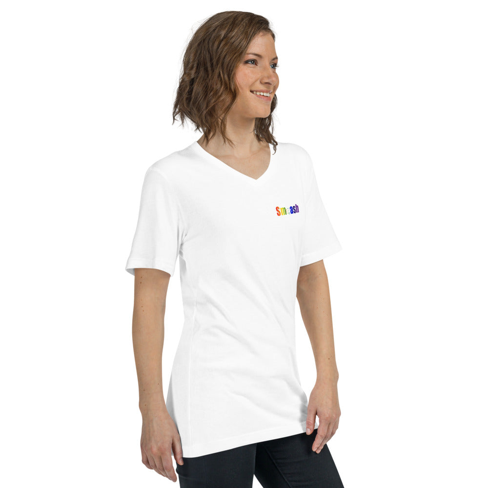 Smash Pride Unisex Short Sleeve V-Neck T-Shirt in White 3