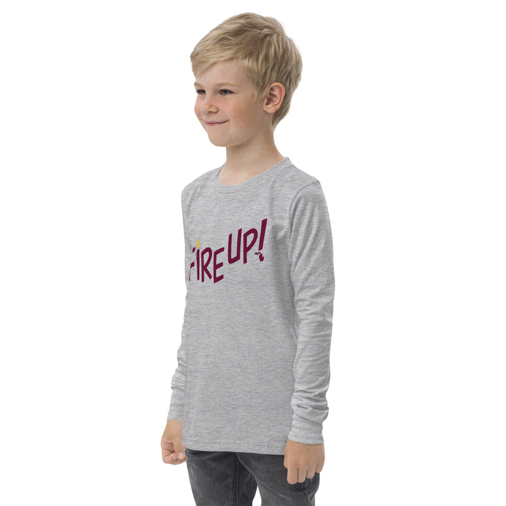 Fire Up! Youth long sleeve t-shirt athletic grey side view