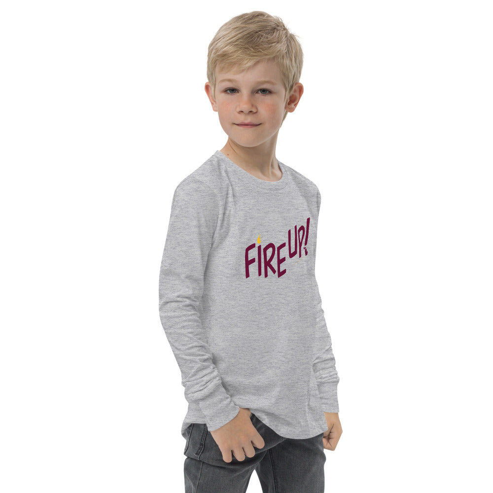 Fire Up! Youth long sleeve t-shirt athletic grey side view 2