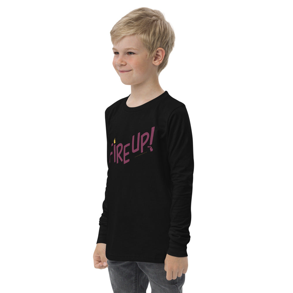 Fire Up! Youth long sleeve t-shirt black side view 2