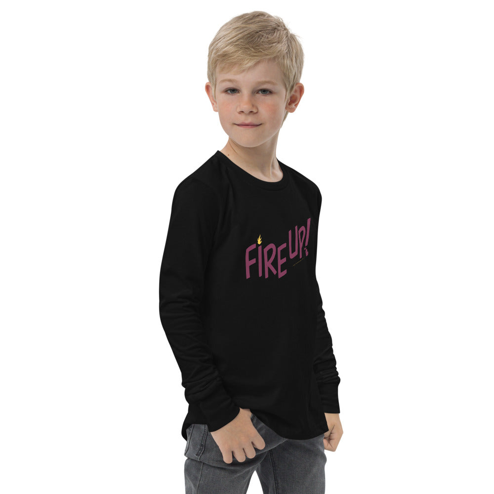 Fire Up! Youth long sleeve t-shirt black side view